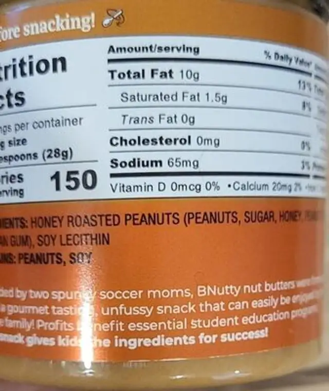 Perfectly Creamy Peanut Butter nutrition facts table