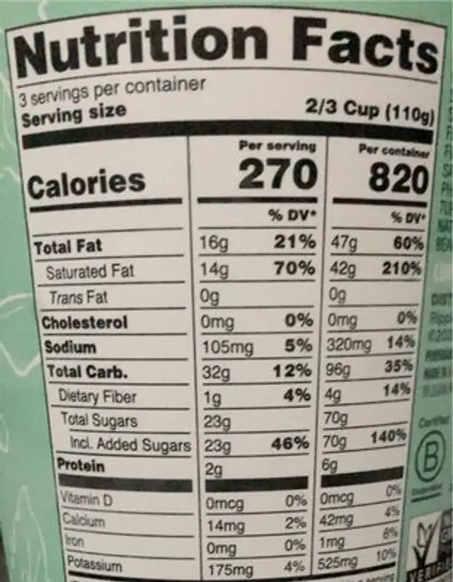 Ripple Mint Chip Non-Dairy Frozen Dessert nutrition facts table