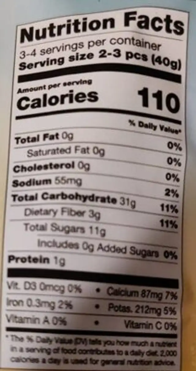Organic Smyrna figs nutrition facts table