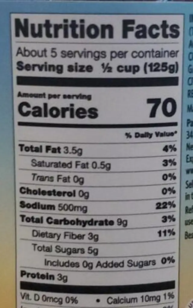 Pasta sauce nutrition facts table