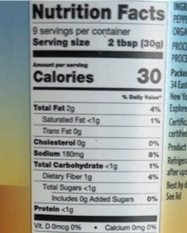 Organic Fire Roasted Red Pepper Ajvar nutrition facts table