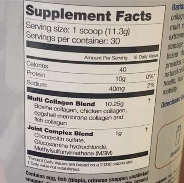 Collagen protein nutrition facts table