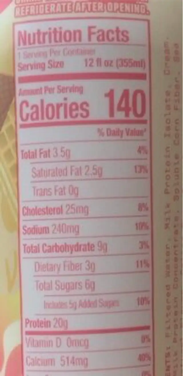 Protein shake vanilla nutrition facts table