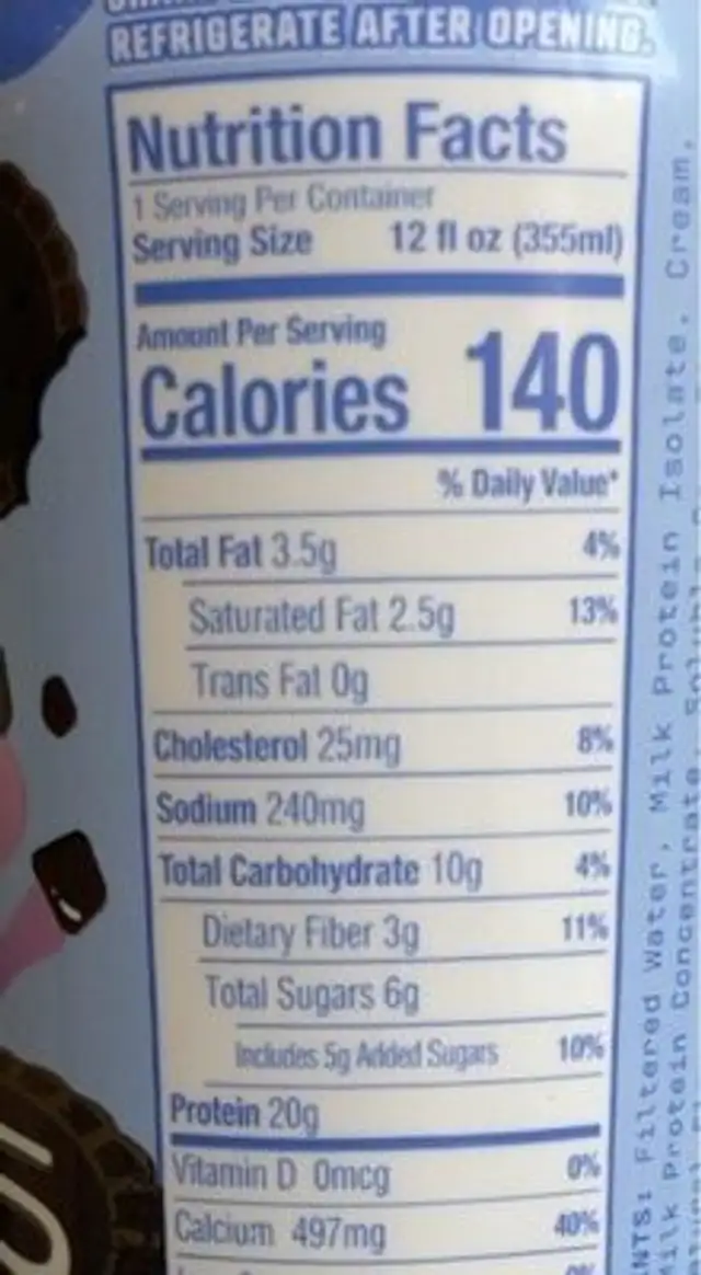 Alani Protein Shake Fit Shake nutrition facts table