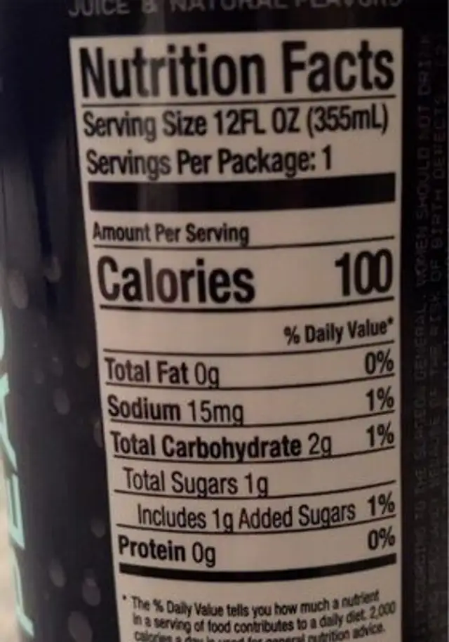 Alani Nu Seltzer nutrition facts table