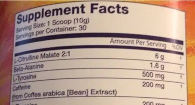Pre-Workout Cherry Gummies nutrition facts table