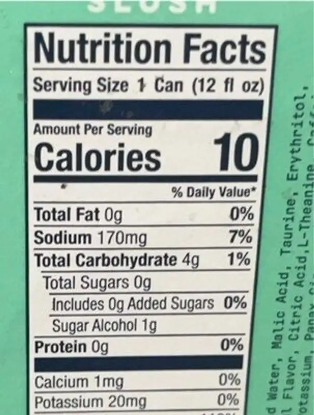 Alani Nu nutrition facts table