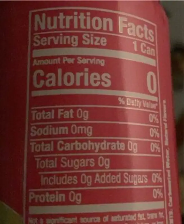 Alani NU Cotton Candy Sparkling Water nutrition facts table