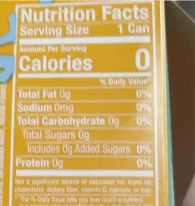 Piña colada sparkling water nutrition facts table