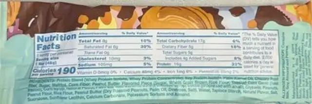 Fit Snacks Protein Bar nutrition facts table