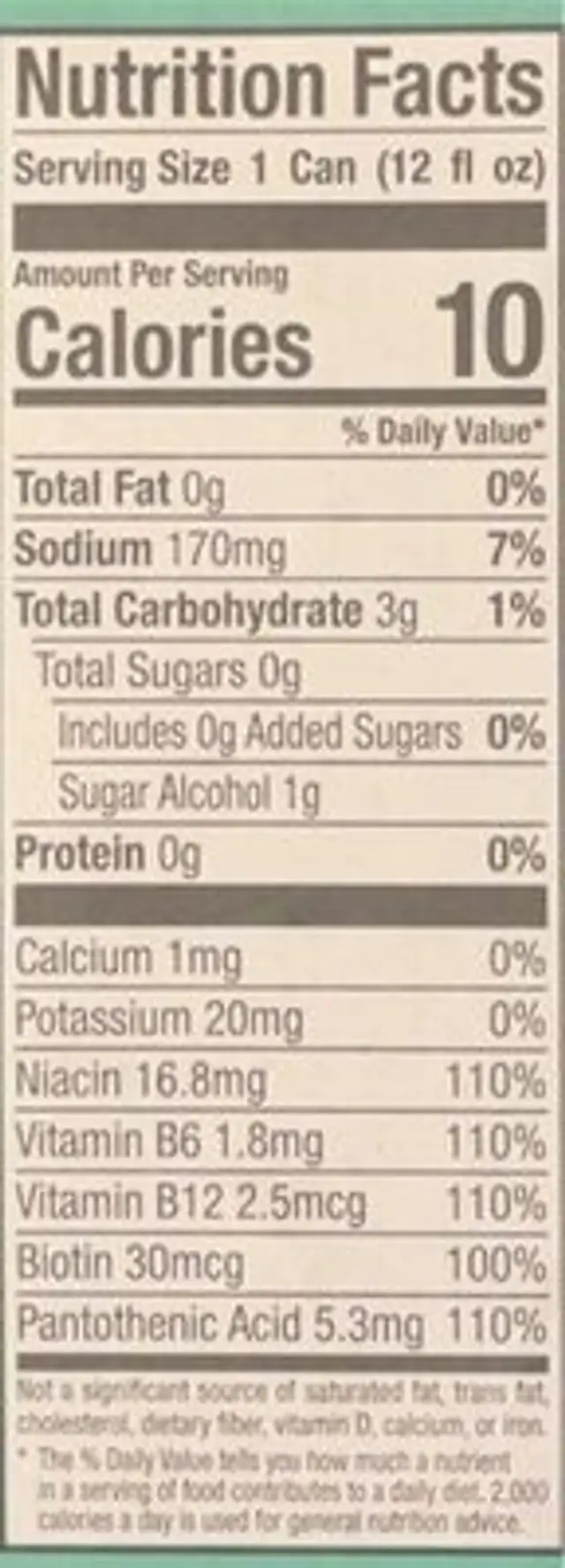Cherry Slush Energy Drink nutrition facts table