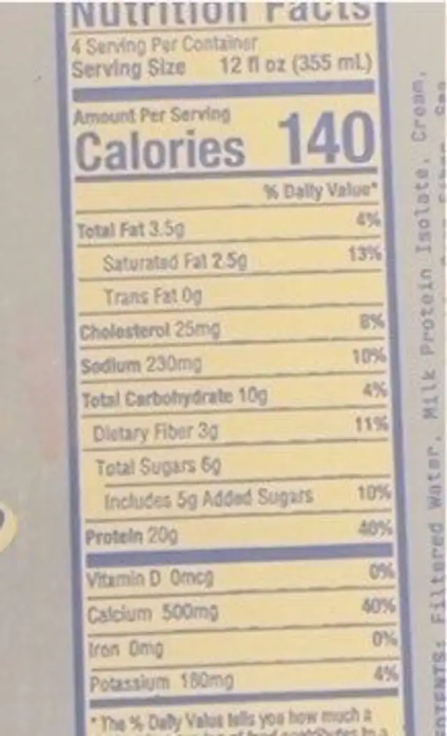Fit shake nutrition facts table