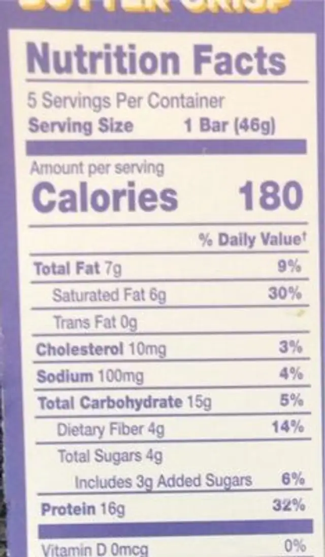 Fit Snacks Protein Bar nutrition facts table