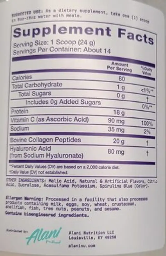 Collagen Peptides ingredients label