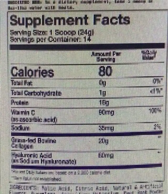 Collagen Peptides nutrition facts table