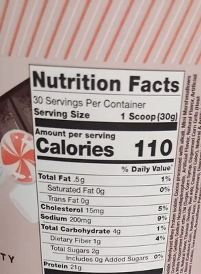Alani Nu Candy Cane Cocoa Protein Powder nutrition facts table