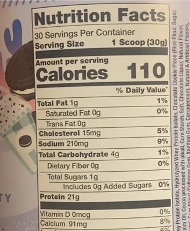 Frosted Flurry Whey Protein nutrition facts table
