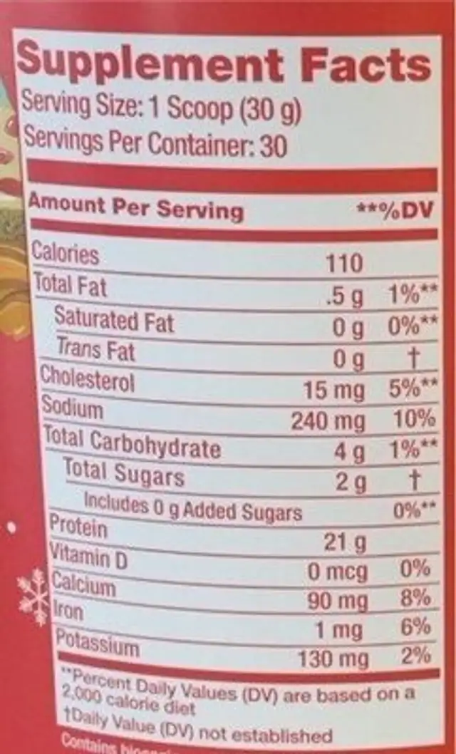 Whey Protein - Santa’s Favorite nutrition facts table