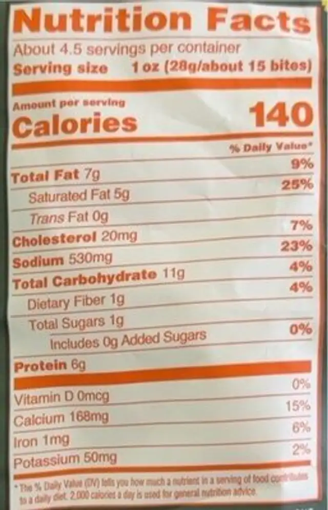 Cheese & Pretzel Bites Buffalo nutrition facts table