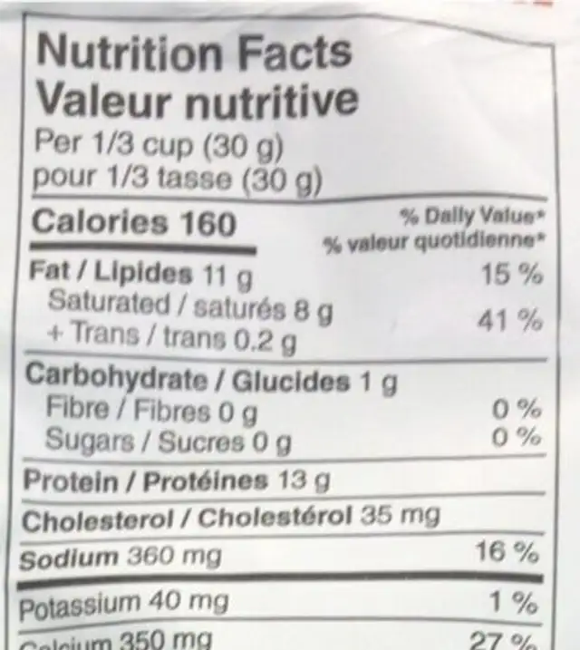 Croustilles de fromage nutrition facts table