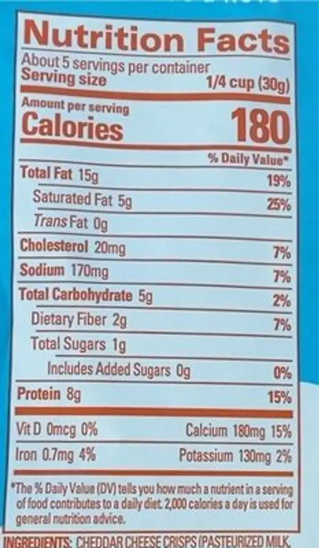 Whisps Cheese Crisps & Nuts Tangy Ranch nutrition facts table