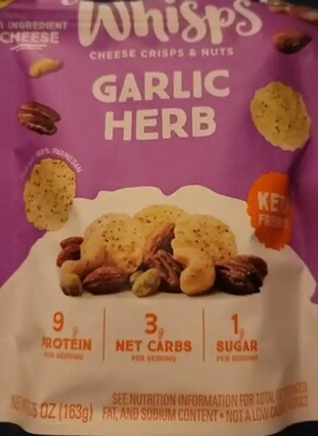 Whisper Cheese Crisps and Nuts Garlic and Herb