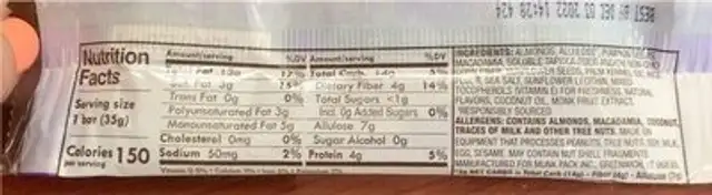 Keto Nut & Seed nutrition facts table