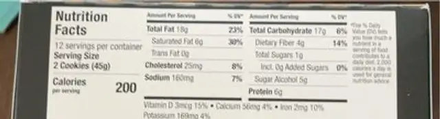 Keto cookies nutrition facts table