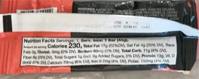Keto Bar Birthday Cake nutrition facts table
