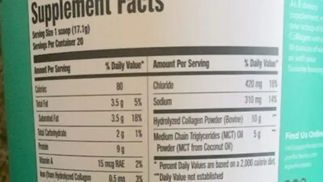 Keto Collagen nutrition facts table