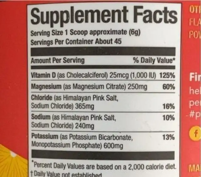 Daily Electrolytes Pink Lemonade nutrition facts table