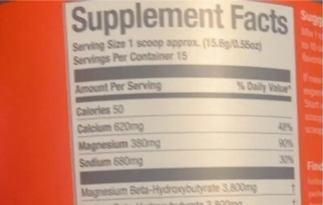 Perfect ketones nutrition facts table
