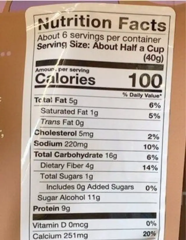 Chocolate ceral nutrition facts table