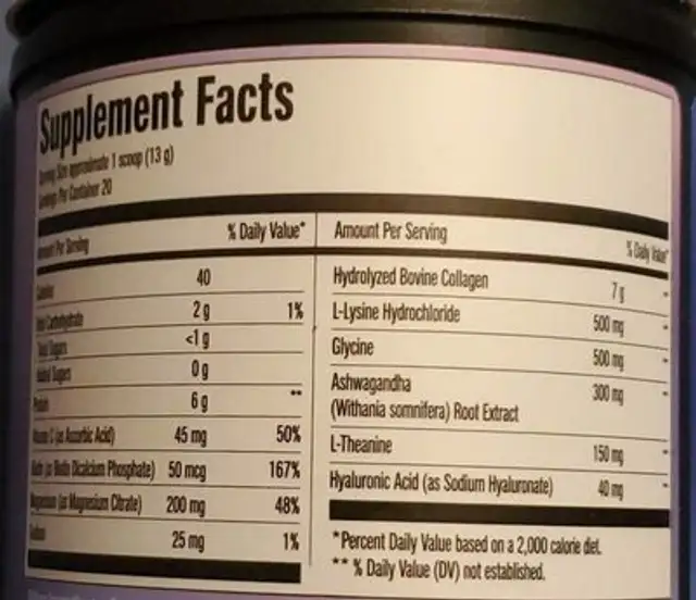Beauty + sleep collagen nutrition facts table