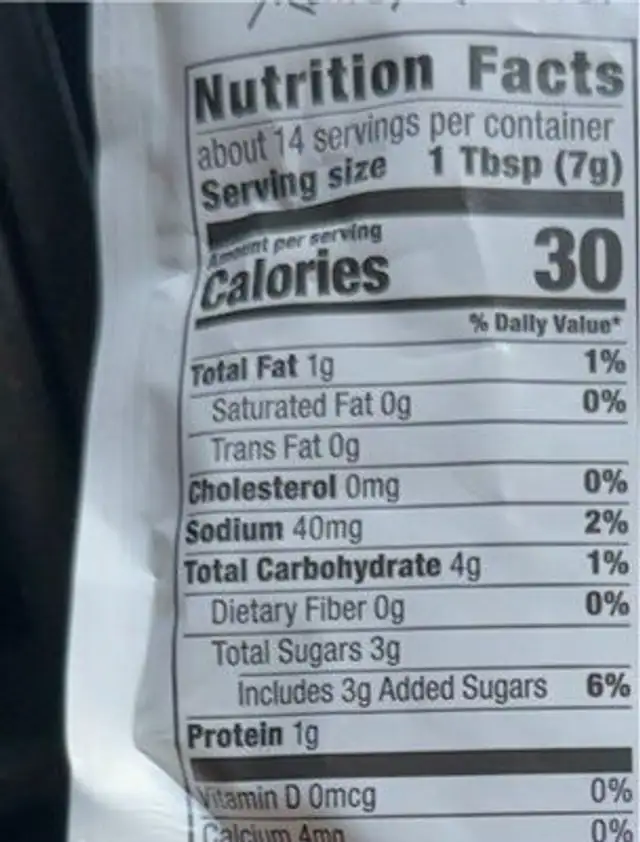 Smoky Southwest nutrition facts table