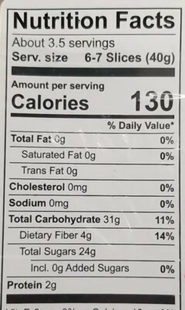 Simply dried Banana nutrition facts table