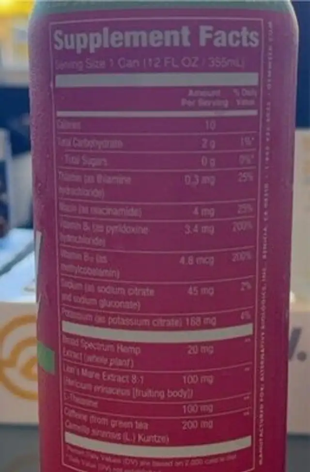 Energy Drink nutrition facts table
