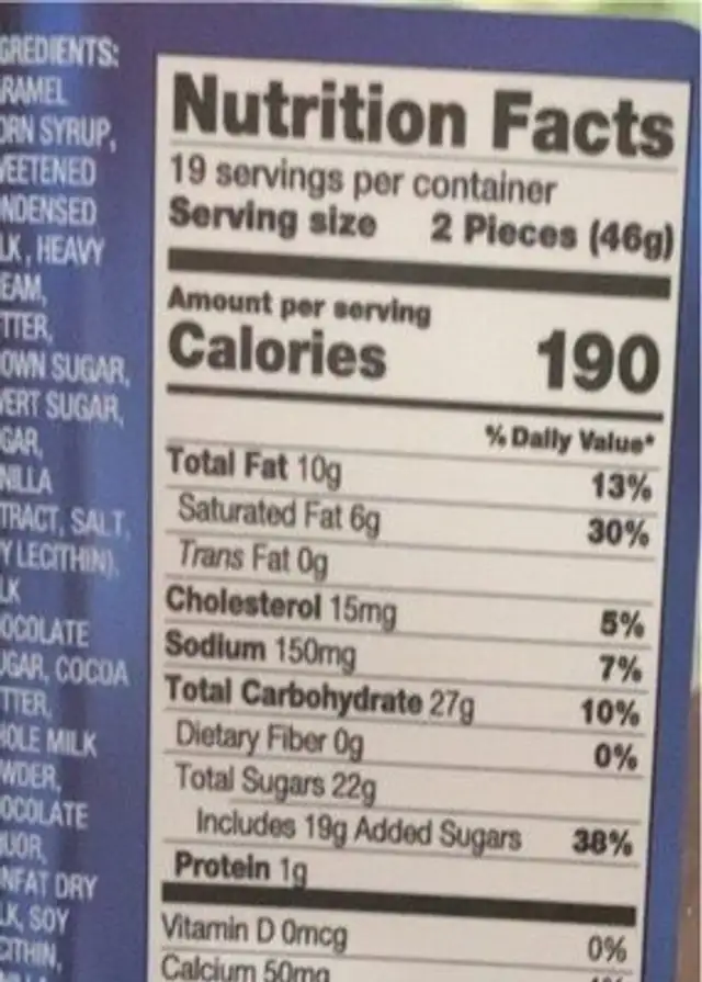 Milk Chocolate Caramels with Sea Salt nutrition facts table