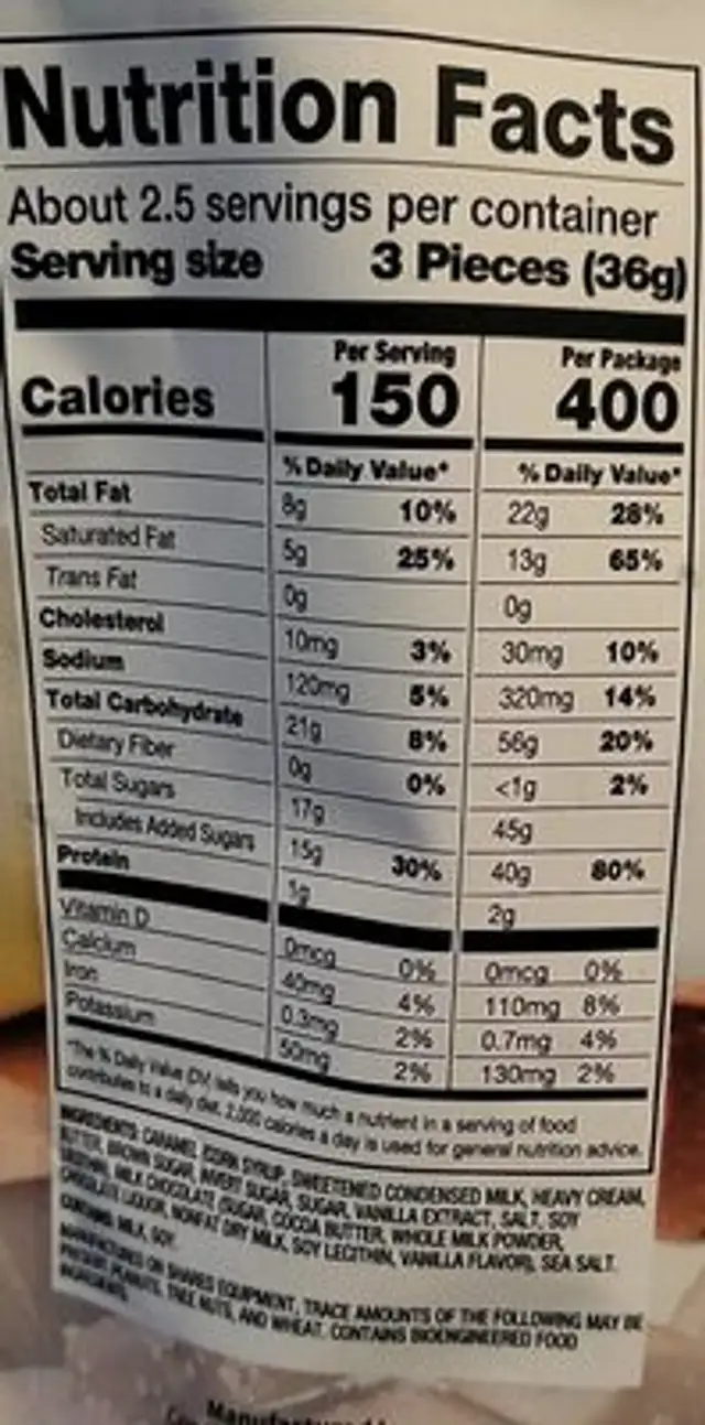 Milk Chocolate Caramel Thins with Sea Salt nutrition facts table