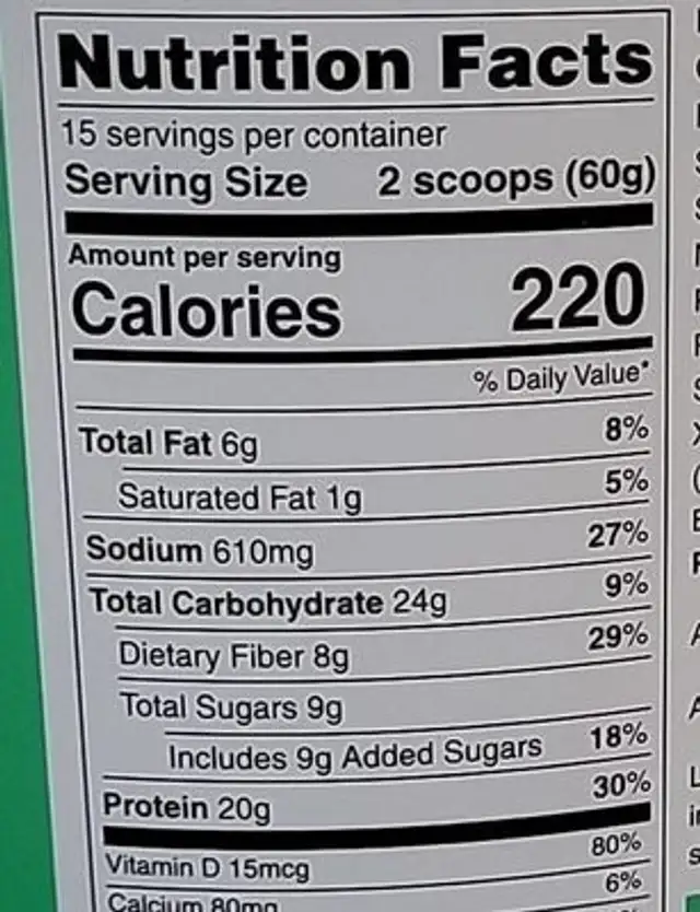 Lean1 nutrition facts table