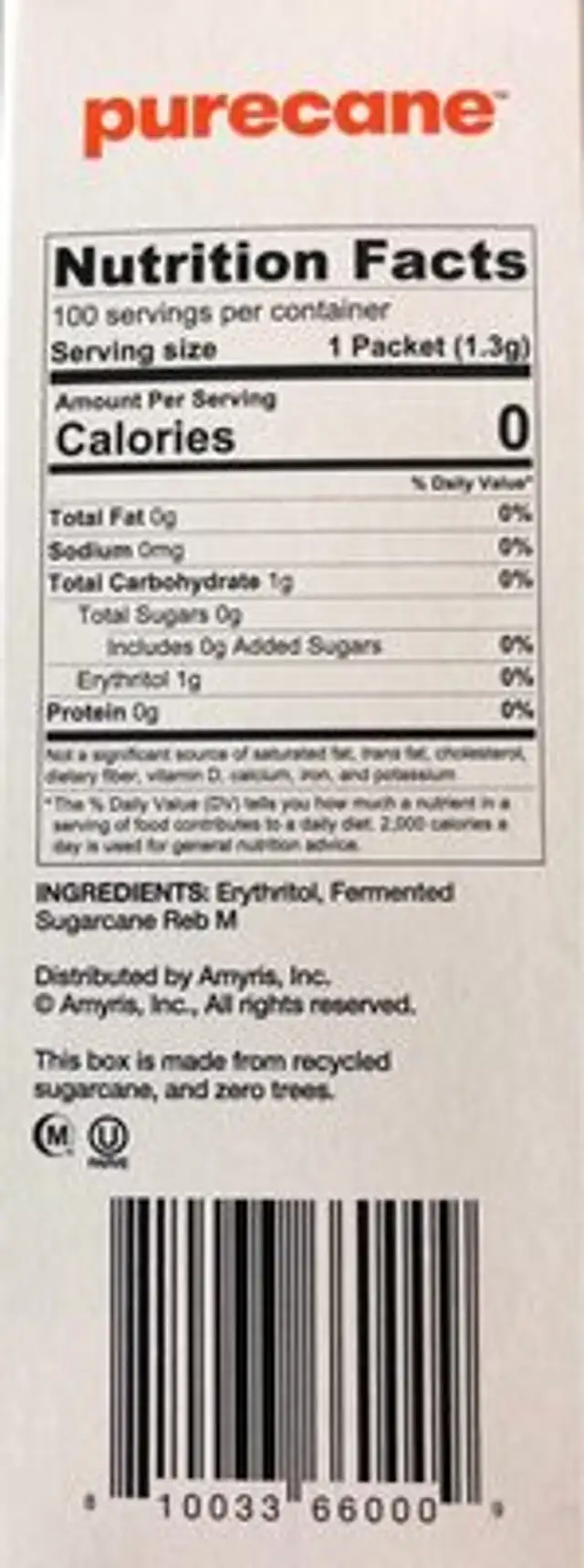 purecane nutrition facts table