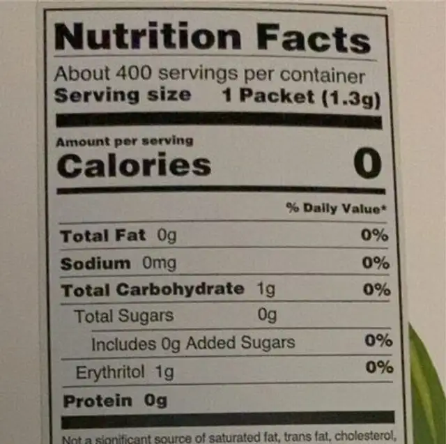 All Natural No Calorie Sweet nutrition facts table