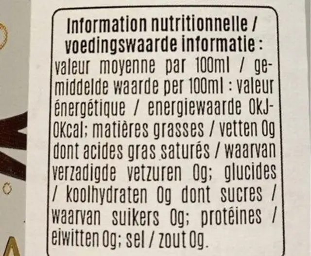 French vanilla nutrition facts table