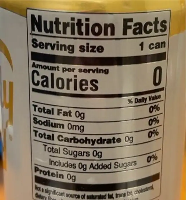 Sparkling Water nutrition facts table