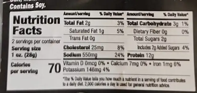 Elk and Beef Steak Strips nutrition facts table
