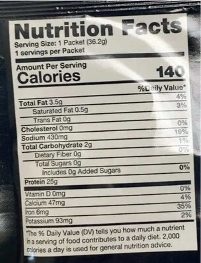 Plant perform nutrition facts table