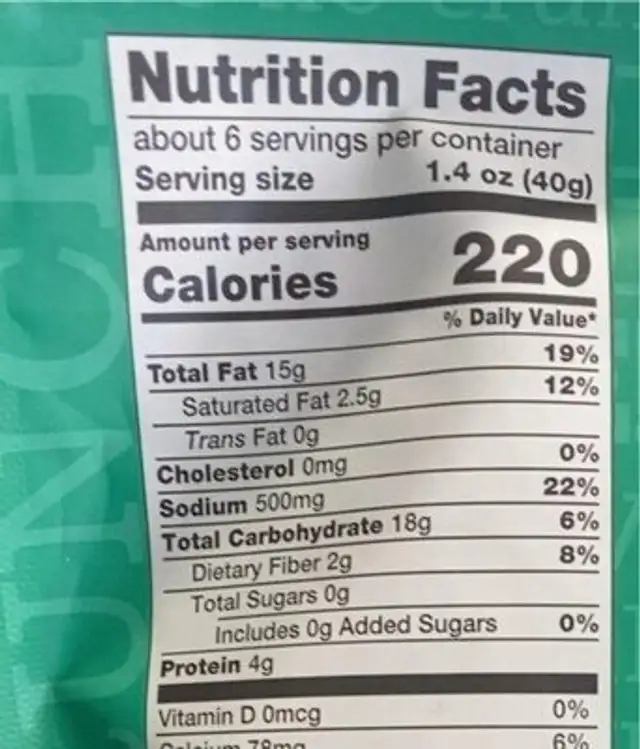 Roasted Garlic Sesame Sticks nutrition facts table
