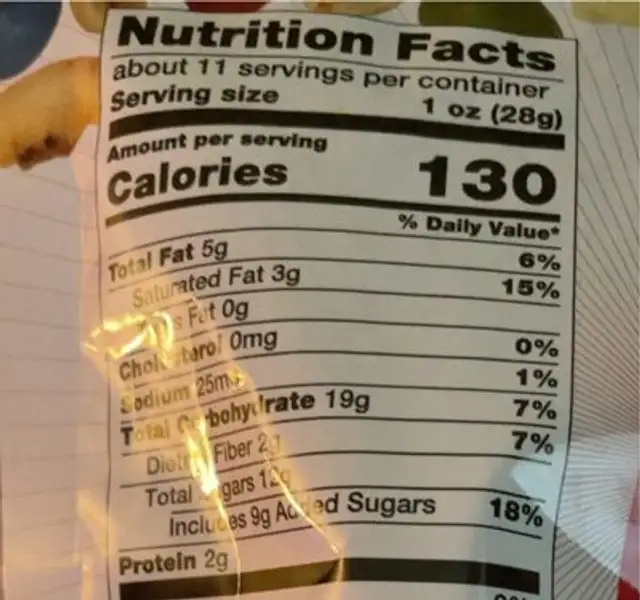 Classic trail mix nutrition facts table