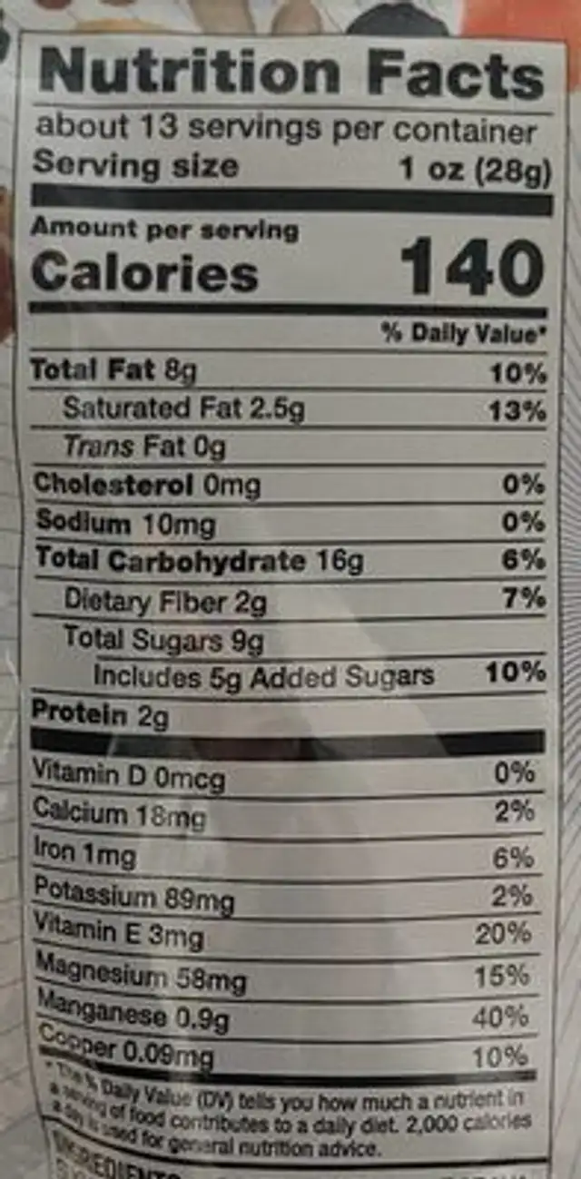 Premium Trial Mix Anti Oxidant Mix nutrition facts table
