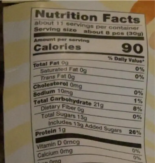 assorted gummy worms nutrition facts table